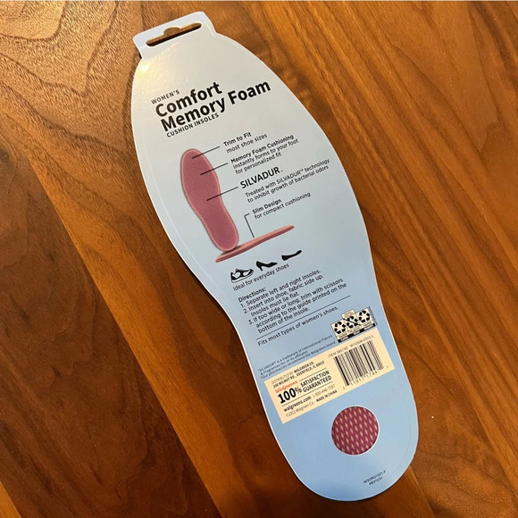 Comfort Memory Foam Purple Cushion Insole Inserts One Pair Women's Size 9-11 - Picture 3 of 5